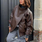 💎 59% DE RÉDUCTION ! 💎 Veste Moto en Similicuir Noir – Coupe Oversize, Fermeture Asymétrique & Style Urbain Audacieux 🏍️🖤