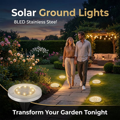 🔥 Offre Exceptionnelle -50% ✨ Lampe Solaire de Sol 8 LED — Acier Inoxydable & Allumage Automatique 🌞