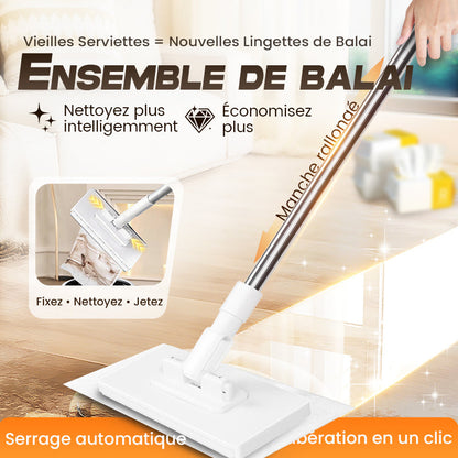 🎉 2026 Vente — Plus de 34 200 vendus!🧹 Balai‑Serpillère Jetable & Réutilisable avec 4 Chiffons