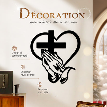✝️ Décoration Murale Chrétienne Cœur-Croix - Alliage Métallique Élégant, Symbole de Foi et d'Amour - Installation Facile, Idée Cadeau Significative
