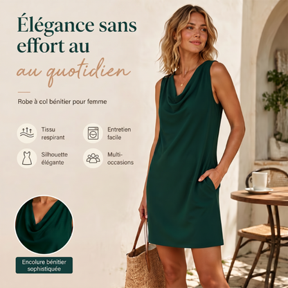 👗 PROMO LIMITÉE 50% DE RÉDUCTION ! 💥 Robe Slim Fit Col Bénitier – Sans Manches, Poches Latérales, Polyvalente ✨