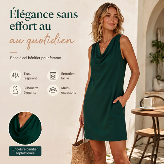 👗 PROMO LIMITÉE 50% DE RÉDUCTION ! 💥 Robe Slim Fit Col Bénitier – Sans Manches, Poches Latérales, Polyvalente ✨