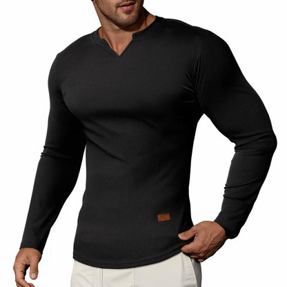 💎 57% DE RÉDUCTION – TEMPS LIMITÉ ! 💎 Haut Côtelé à Manches Longues & Col en V pour Homme – Coton Premium, Coupe Ajustée & Style Sport-Chic 🧵👕