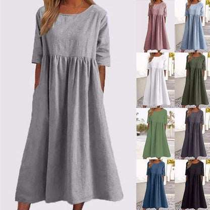 💎 60% DE RÉDUCTION ! 💎 Robe Décontractée en Coton-Lin pour Femme – Col Rond, Poches & Coupe Ample | Légère, Respirante & Élégante 🌿👗