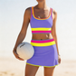 🏖️Offre spéciale 50 % de réduction🌼Ensemble de bikini sportif 3 pièces en nylon patchwork color block - Maillot de bain taille haute et contrôle du ventre👙🌈