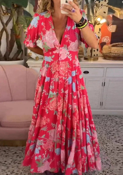 💎 50% DE RÉDUCTION ! 💎 Robe Maxi Fleurie à Col V – Coupe Ample, Taille Marquée & Double Usage Kimono/Robe 🌸👗