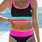 🏖️Offre spéciale 50 % de réduction🌼Ensemble de bikini sportif 3 pièces en nylon patchwork color block - Maillot de bain taille haute et contrôle du ventre👙🌈