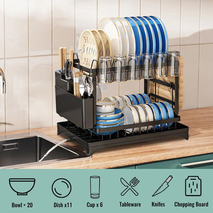 🍽️ 60% DE RÉDUCTION ! Égouttoir à Vaisselle 2 Niveaux – Bec Rotatif 360°, Gain de Place & Stable pour Famille 🏠