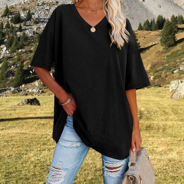 👚 PROMO LIMITÉE 50% DE RÉDUCTION ! 💥 T-Shirt Femme Col V – Coton Premium, Coupe Ample, Bas Évasé ✨