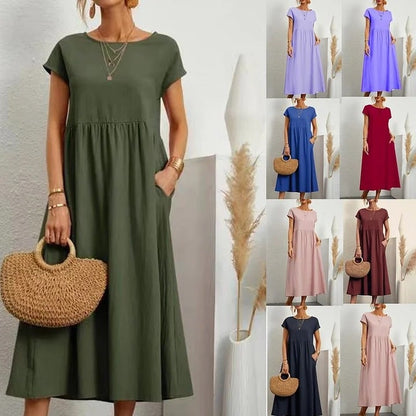 👗 PROMO EXCLUSIVE 50% DE RÉDUCTION ! 🌸 Robe d'Été Sans Manches – Coton & Lin, Coupe Fluide, 2 Poches & Couleur Unie 🌿