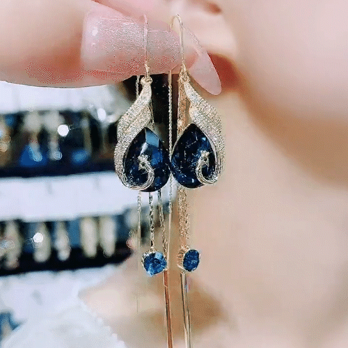 🦚 PROMO LIMITÉE 50% DE RÉDUCTION ! ✨ Boucles d'oreilles Paon – Dorées, Pendantes, Strass, Cadeau 🎁