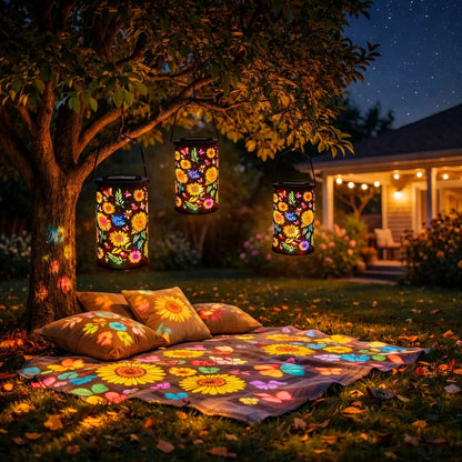 💎 -54% SUR LANTERNE SOLAIRE AJOURÉE ! 💎 Motifs Tournesols & Papillons, Étanche & Éclairage Magique pour Jardin