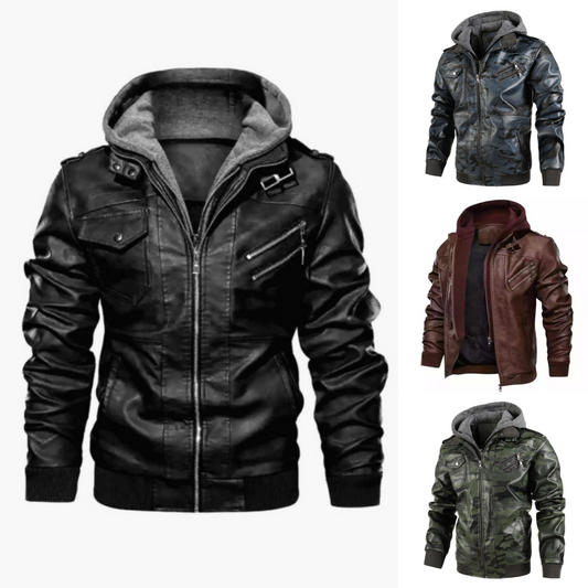 🔥Pré-réchauffement hivernal - Remises énormes🔥Veste à capuche en cuir PU avec fermeture éclair pour homme