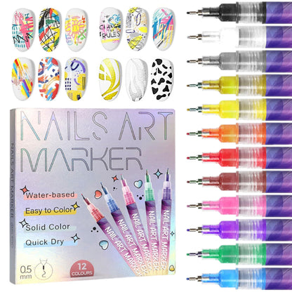 🎨50% de réduction ! Coffret de 12 Stylos pour Nail Art – Couleurs Vives, Pointe Fine 0,5 mm ✨