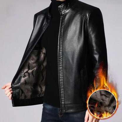 📢 60 % DE RÉDUCTION !! ⏰ Veste Chaude en Cuir pour Homme – Doublure en Peluche, Col Montant & Multiples Poches 🖤