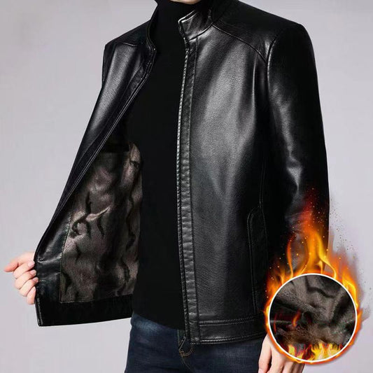 📢 60 % DE RÉDUCTION !! ⏰ Veste Chaude en Cuir pour Homme – Doublure en Peluche, Col Montant & Multiples Poches 🖤