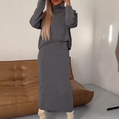🔥 -60% POUR UNE DURÉE LIMITÉE ! Ensemble robe + pull col roulé – Tricot ultra-doux, chaleur et élégance garanties.