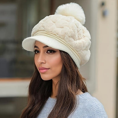 📢📢61% RÉDUCTION DERNIER JOUR! 🎁 Chapeau d’hiver femme à bord court – Doublure chaude, pompon mignon & 5 couleurs tendance ❄️👒
