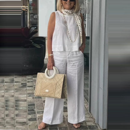 👔 PROMO LIMITÉE 50% DE RÉDUCTION ! ✨ Ensemble Femme – Haut Col Rond, Pantalon Large, Léger 🔥