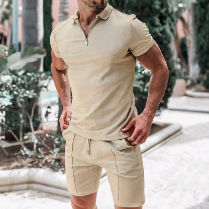 💎 50% DE RÉDUCTION ! 💎 Ensemble 2 Pièces Homme Été – T-Shirt Col à Revers Zippé + Short Respirant & Décontracté 👕🩳