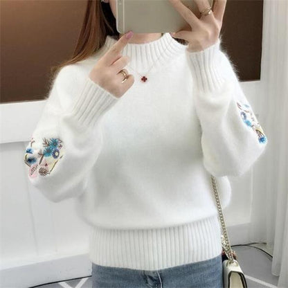 🔥 50 % de réduction – Pull épais en cachemire avec broderie florale, douceur intemporelle pour toutes les occasions 💃🧶