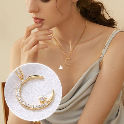 60% DE RÉDUCTION ! 🌙✨ Collier Étoile et Lune – Pendentif Étincelant, Chaîne Ajustable & Bijou Romantique 💫📿