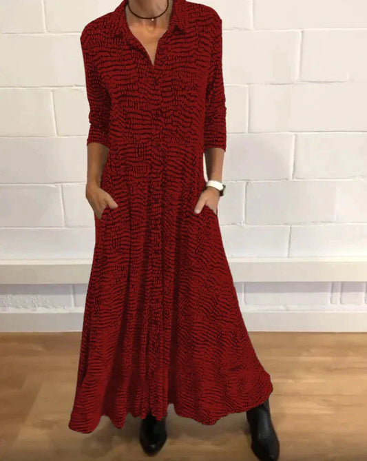 ⏳Vente limitée 50 % DE RÉDUCTION🌸Robe longue à manches longues avec imprimé et décolleté en V