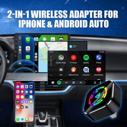 🔥 55 % de réduction ! ⚡ Adaptateur sans fil 2-en-1 pour iPhone & Android Auto – Installation en 10 sec, Bluetooth 5.0 & écran divisé 🚗📱