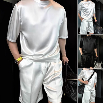💎 57% DE RÉDUCTION ! 💎 Ensemble 2 Pièces Homme en Coton Mercerisé – Haut Col Rond + Short Ample, Uni & Respirant 🌞👕