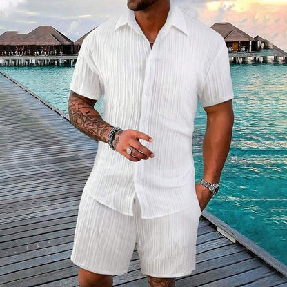 💎 60% DE RÉDUCTION ! 💎 Ensemble 2 Pièces Homme – Chemise Ample + Short Rayé, Look Décontracté & Respirant pour l’Été 🌿👕