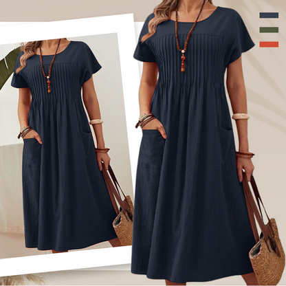 💎 -60% SUR LA ROBE PLISSÉE ÉTÉ ! 💎 Manches Courtes, Poches Pratiques & Tissu Lin-Coton Ultra-Léger
