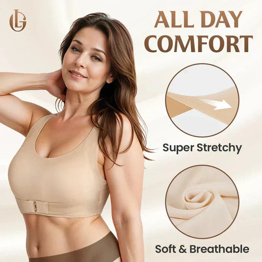 50% DE RÉDUCTION ! 👙 Soutien-gorge Sans Armatures à Fermeture Devant – Dos Croisé Correcteur de Posture, Push-Up Naturel & Confort 24h ! ✨