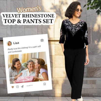 💎 60% DE RÉDUCTION ! 💎 Ensemble Top & Pantalon en Velours avec Strass pour Femme – Nouveau Design 2026, Élégance Brillante & Confort Respirant
