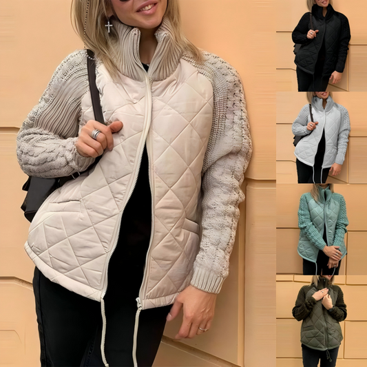 ⏳Offre à durée limitée : 61 % de réduction💥Doudoune patchwork tricotée pour femme