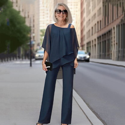 💎 50% DE RÉDUCTION ! 💎 Ensemble 2 Pièces Femme – Haut Asymétrique en Mousseline & Pantalon Large Fluide 👚👖
