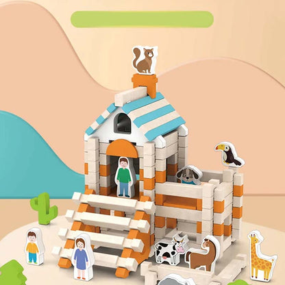 🔥 52% DE RÉDUCTION ! ✨ Blocs de Construction en Bois Éducatifs - Structure Tenon-Mortais, 107 Pièces avec Figurines, Développe l'Imagination Spatiale 🧒🌳