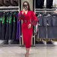 📢📢50 % de réduction！！！  ✨ Robe Rouge Élégante à Col V - Fente Latérale Flatteuse, Parfaite pour Soirées et Événements Spéciaux 👗❤️