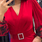 📢📢50 % de réduction！！！  ✨ Robe Rouge Élégante à Col V - Fente Latérale Flatteuse, Parfaite pour Soirées et Événements Spéciaux 👗❤️
