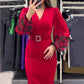 📢📢50 % de réduction！！！  ✨ Robe Rouge Élégante à Col V - Fente Latérale Flatteuse, Parfaite pour Soirées et Événements Spéciaux 👗❤️