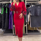 📢📢50 % de réduction！！！  ✨ Robe Rouge Élégante à Col V - Fente Latérale Flatteuse, Parfaite pour Soirées et Événements Spéciaux 👗❤️