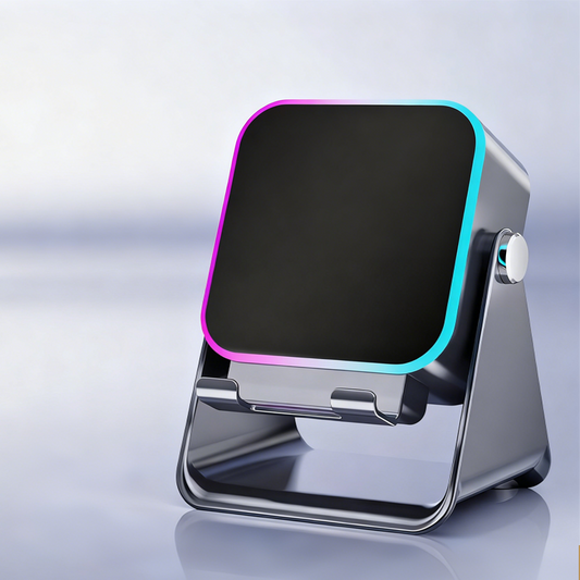 🎵 Enceinte 5-en-1 avec support téléphone – Son par induction, recharge et lumière d’ambiance, tout en un !