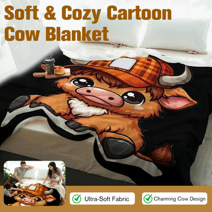 🔥 50% DE RÉDUCTION ! ✨ Couverture Légère à Motif Vache - Tissu Doux et Chaud, Lavable en Machine, Parfaite pour Toutes les Saisons 🐮❄️