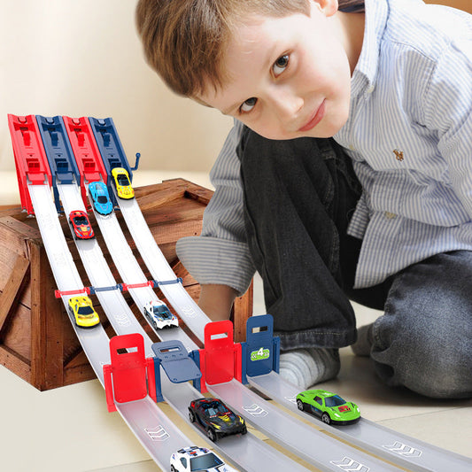 🏎️ 50 % de réduction – Piste de course double lanceur : 110 cm, sans piles, pour 2 joueurs ! ⚡🏆