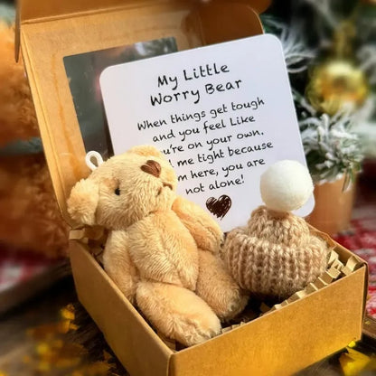 🔥 57% OFF ! ✨ Mini Ours en Peluche Main - Cadeau Réconfortant, Bonnet Tricot Amovible, Compagnon de Poche 🧸🎁