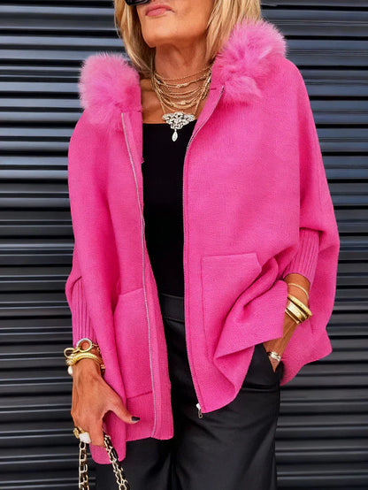 🧥 50 % de réduction – Veste Casual à Col en Fausse Fourrure Uni : Élégance Hivernale & Confort Douillet ! 🌸✨