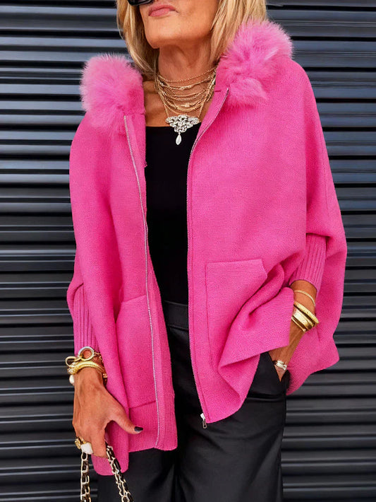 🧥 50 % de réduction – Veste Casual à Col en Fausse Fourrure Uni : Élégance Hivernale & Confort Douillet ! 🌸✨