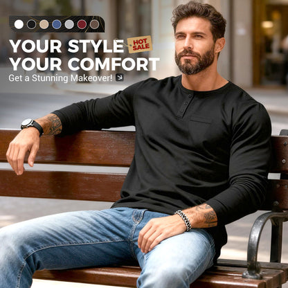 💎 55% DE RÉDUCTION ! 💎 T-shirt Henley Manches Longues Slim Fit pour Homme – Respirant, Élégant & Polyvalent ! 👔👕