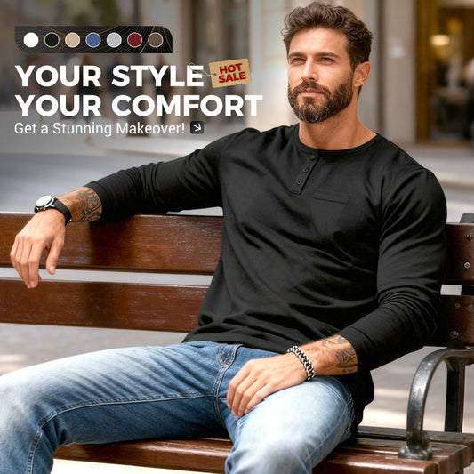 💎 55% DE RÉDUCTION ! 💎 T-shirt Henley Manches Longues Slim Fit pour Homme – Respirant, Élégant & Polyvalent ! 👔👕