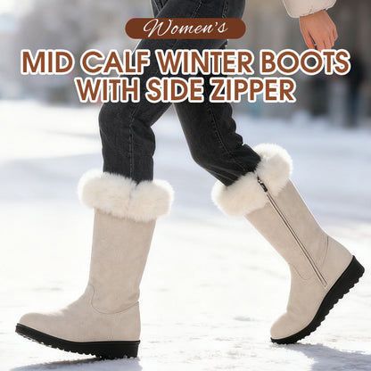 📢 Livraison gratuite ! Bottes d’hiver mi-mollet femme – doublure fourrure, semelle antidérapante & fermeture éclair latérale ⚡👢