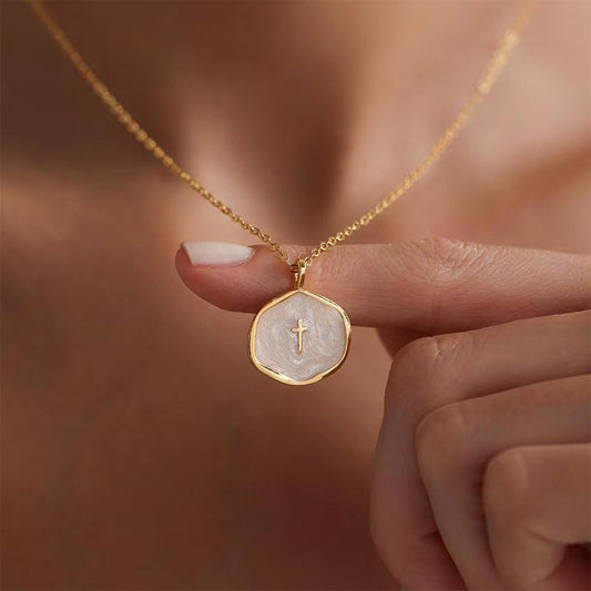 ⏳66% DE RÉDUCTION !✨ Collier Croix Minimaliste en Acier Inoxydable – Émail Nacré, Hypoallergénique, 3 Couleurs Douces